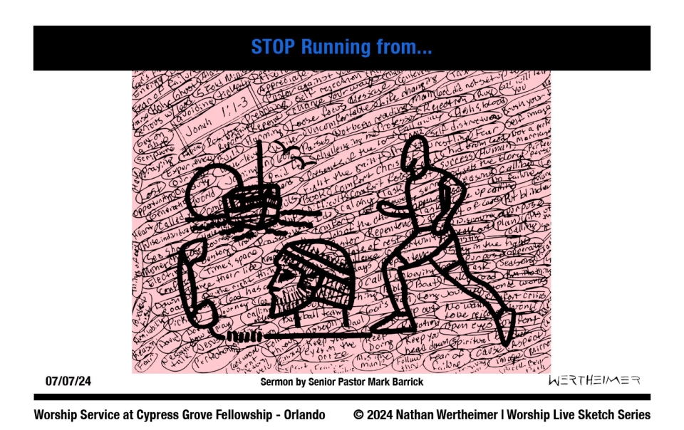 Please click here to see a past weekend's Worship Live Sketch Series entitled "STOP Running from..." with sermon by Senior Pastor Mark Barrick from Cypress Grove Fellowship Church in South Orlando. Artwork by Nathan Wertheimer. #nathanwertheimer #mycgf #cypressgroveorlando #upci #flupci #flupciyouth