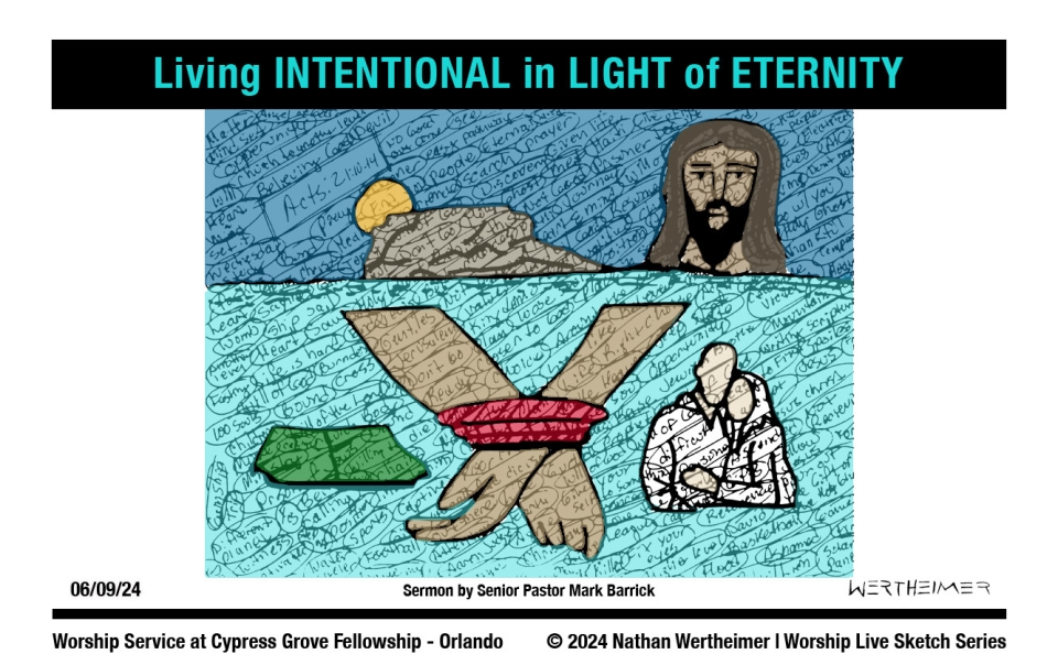 Please click here to see a past weekend's Worship Live Sketch Series entitled "Living INTENTIONAL in LIGHT of ETERNITY" with sermon by Senior Pastor Mark Barrick from Cypress Grove Fellowship Church in South Orlando. Artwork by Nathan Wertheimer. #nathanwertheimer #mycgf #cypressgroveorlando #upci #flupci #flupciyouth