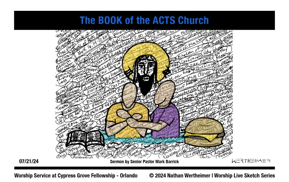 Please click here to see a past weekend's Worship Live Sketch Series entitled "The BOOK of ACTS Church" with sermon by Senior Pastor Mark Barrick from Cypress Grove Fellowship Church in South Orlando. Artwork by Nathan Wertheimer. #nathanwertheimer #mycgf #cypressgroveorlando #upci #flupci #flupciyouth