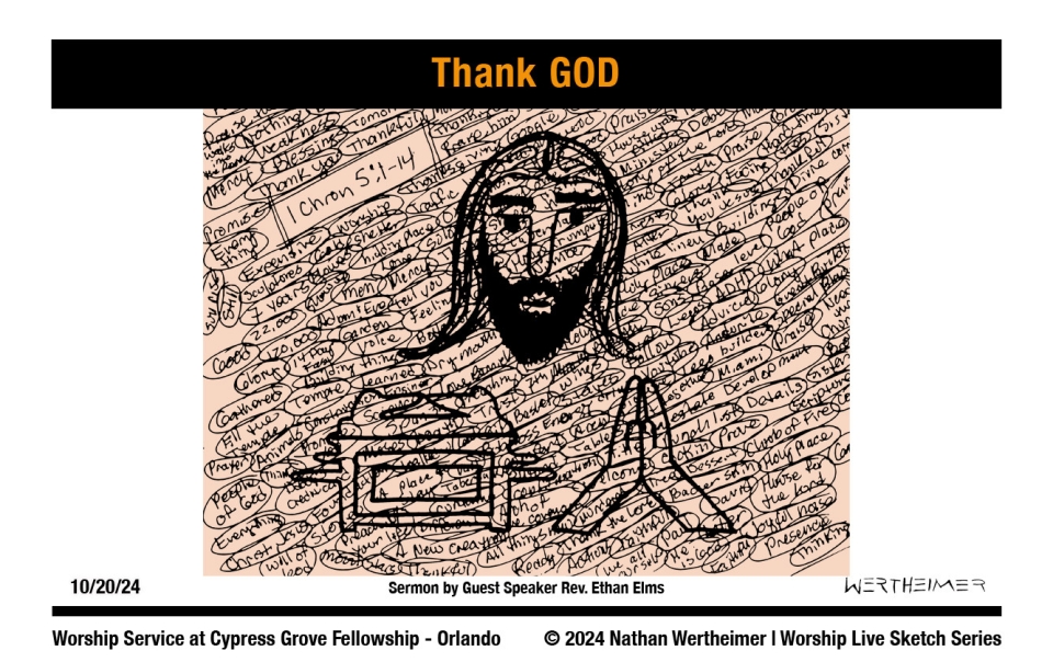 Please click here to see a past weekend's Worship Live Sketch Series entitled "Thank GOD" with sermon by Guest Speaker Rev. Ethan Elms at Cypress Grove Fellowship Church in South Orlando. Artwork by Nathan Wertheimer. #nathanwertheimer #mycgf #cypressgroveorlando #upci #flupci #flupciyouth