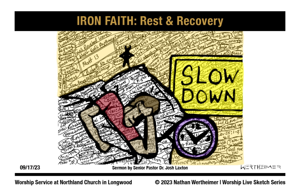 Please click here to see a past weekend's Worship Live Sketch Series entitled "IRON FAITH: Rest & Recovery" sermon by Senior Pastor Dr. Josh Laxton at Northland Church in Longwood, Florida. Artwork by Nathan Wertheimer. #northlandchurch #ironfaith